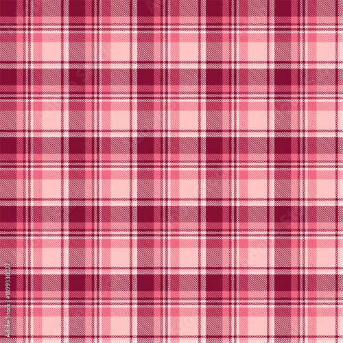 Burgundy and soft pink tartan plaid pattern with layered stripes, creating a seamless textile background ideal for fabric, fashion, wallpaper, or classic surface design.