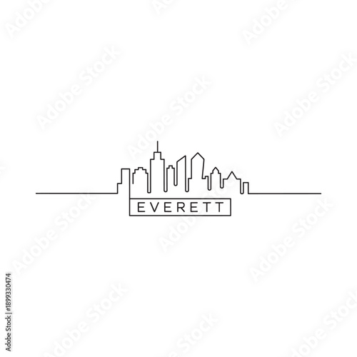 Minimalist line art depicts the everett skyline and city name below