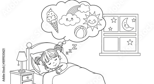 Girl Sleeping with Dreamy Thoughts.