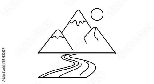 Mountain landscape with winding road.