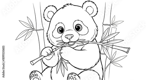 Panda eating bamboo leaves peacefully.