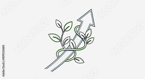 Simple Line Art Arrow with Leaves.