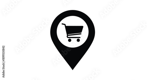 Shopping cart location marker icon a striking black silhouette