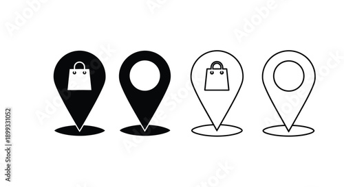 Four location icons with shopping bags a minimalist silhouette