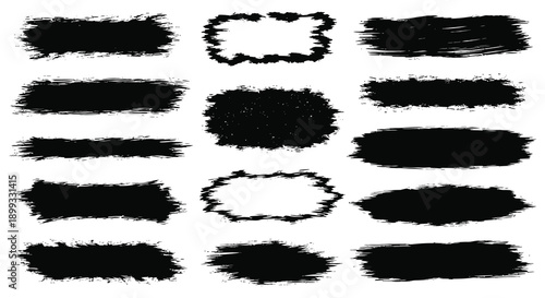 A collection of nine abstract black brush strokes and shapes ideal for design elements on transparent background silhouette high quality professional