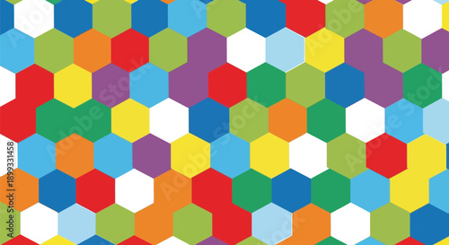 Vibrant seamless pattern featuring a tessellation of multicolored hexagons creating a bright cheerful geometric background ideal for many playful designs