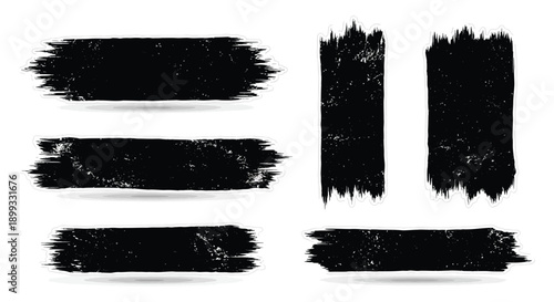 Abstract black brush strokes in varying shapes and sizes ideal for design elements on transparent background silhouette high quality professional detailed