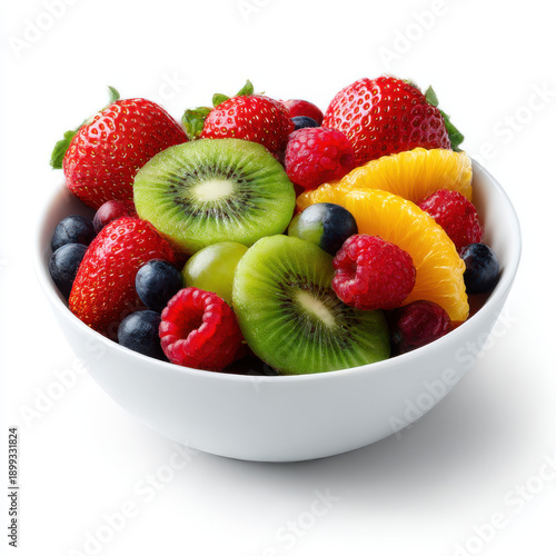 Fresh assorted fruits in a bowl with white rim, transparent background