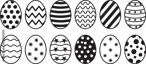 Easter egg outline design, black line art, coloring icon. Vector illustration isolated on transparent background
