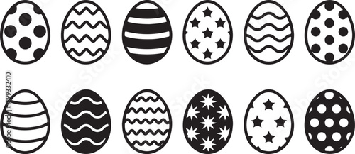 Easter egg outline design, black line art, coloring icon. Vector illustration isolated on transparent background