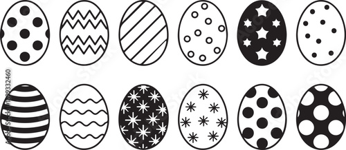 Easter egg outline design, black line art, coloring icon. Vector illustration isolated on transparent background