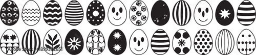Easter eggs vector illustration. Painted chicken egg for spring holiday celebration in style of hand drawn black doodle on white background. Season silhouette sketch