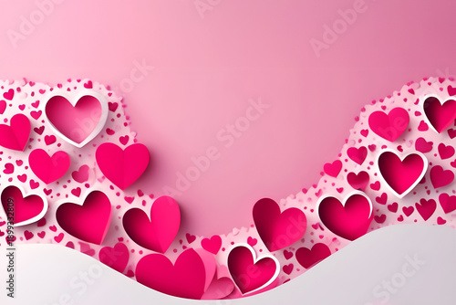 Valentines day background banner background with red and pink hearts, paper cut art - concept love. AI generated.	