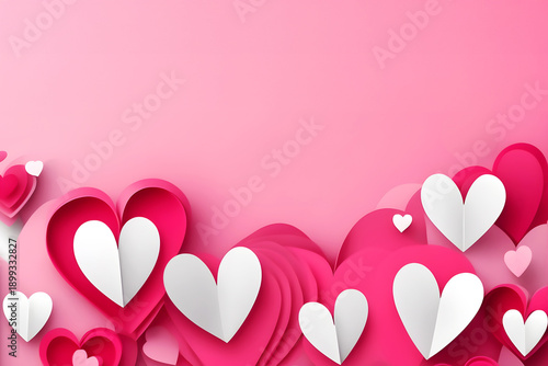 Valentines day background banner background with red and pink hearts, paper cut art - concept love. AI generated.	