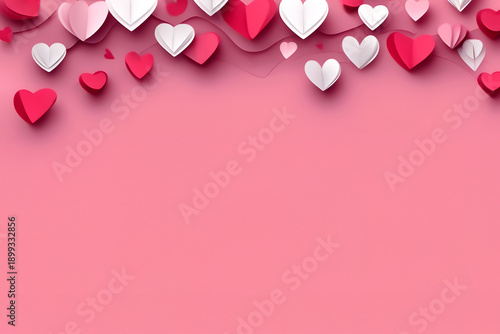 Valentines day background banner background with red and pink hearts, paper cut art - concept love. AI generated.	