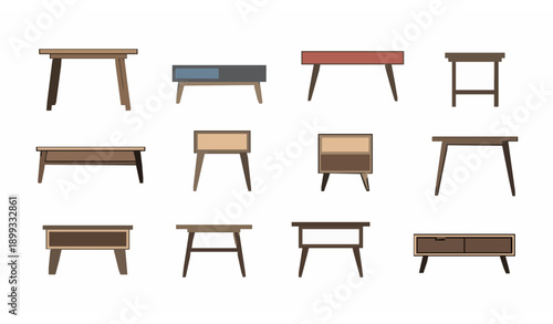 Scandinavian style table vector clipart collection with minimalist furniture designs isolated on white