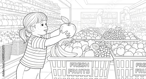 Girl shopping for fresh produce.