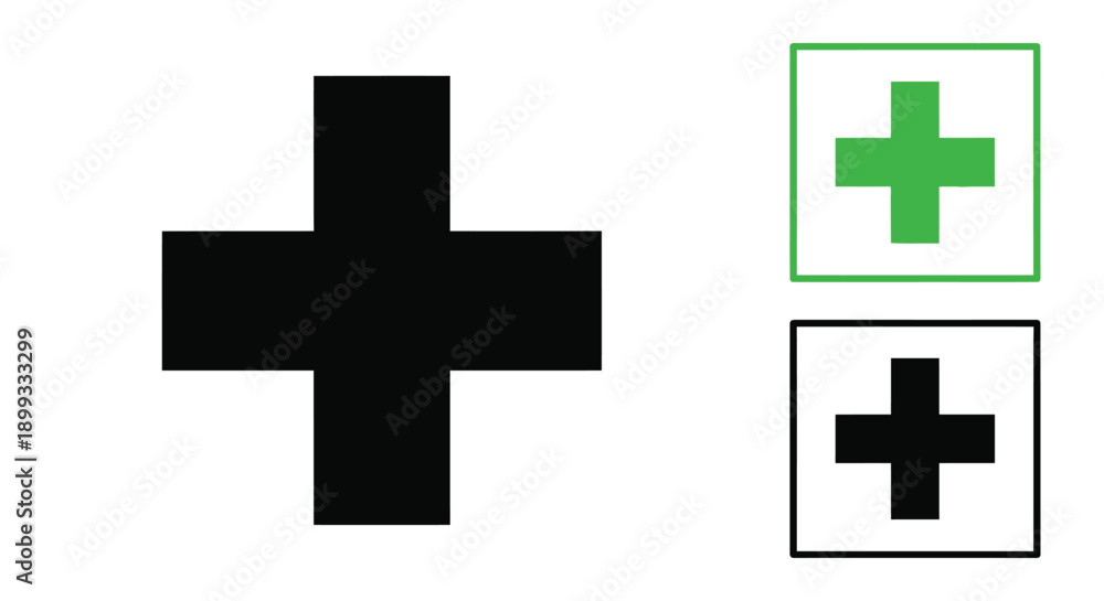 Fototapeta premium Black and green plus signs with varying outlines a graphic silhouette