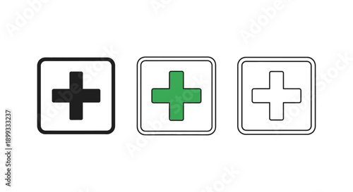 Three medical crosses in varying styles a stark silhouette