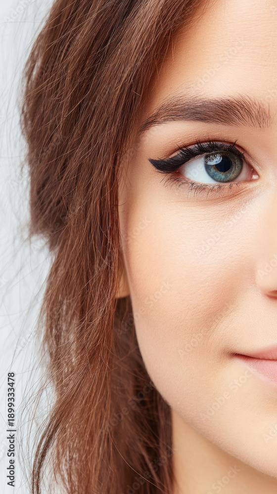 Obraz premium Close up of a model's eye with perfectly applied makeup for beauty and fashion