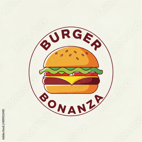Burger Bonanza Logo, Bold Circular Hamburger Branding for Fun Food Identity