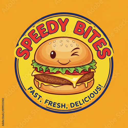 Speedy Bites Logo, Fun Cartoon Hamburger Branding, Fast, Fresh, Delicious