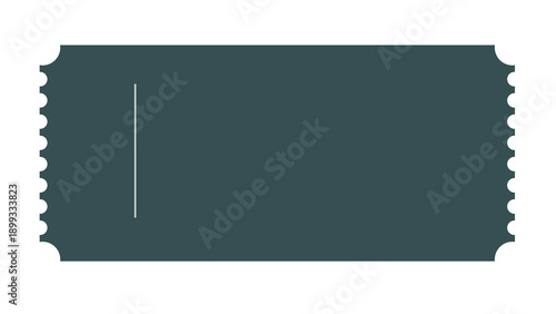 Simple blank dark teal ticket or voucher with a single line for text and scalloped edges, isolated on white background