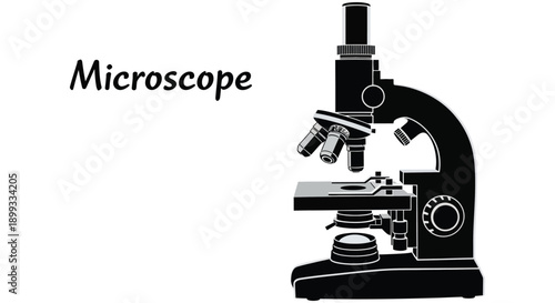 A detailed black silhouette illustration of a microscope showcasing scientific tools on transparent background high quality professional modern elegant stylish clean