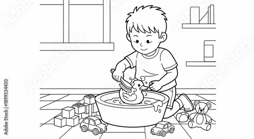 Little boy playing with toys.