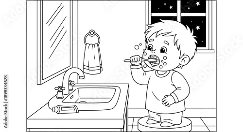 Boy Brushing His Teeth.