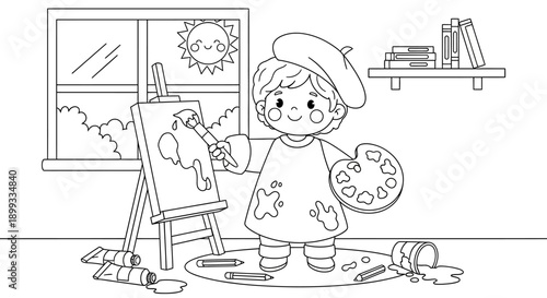 Child Artist Painting Canvas.