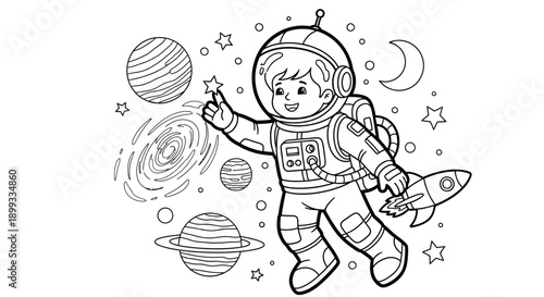 Astronaut in Space with Planets.