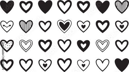 Heart doodles set. Hand drawn hearts collection. Romance and love illustrations