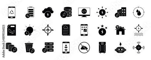 Green Tech icon collection set. Containing design technology, green, tech, digital, nature, future, green robot and more.