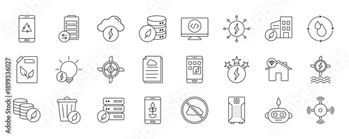 Green Tech icon collection set. Containing design technology, green, tech, digital, nature, future, green robot and more.