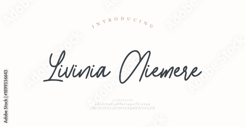 Livinia Aiemere, Script Minimal luxury font alphabet logo. Typography beauty fashion elegant minimalist serif italic fonts decorative wedding vintage retro logos. vector illustration
