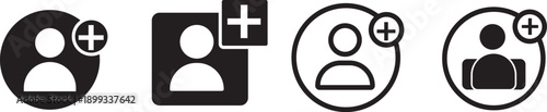 Black and white user profile icons with add friend symbols