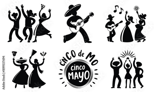 Cinco de mayo silhouette set bundle cinco de mayo silhouette dancing people