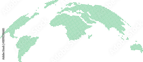 World map halftone background. Green dotted globe for data, tech, global business. Modern abstract geography illustration.