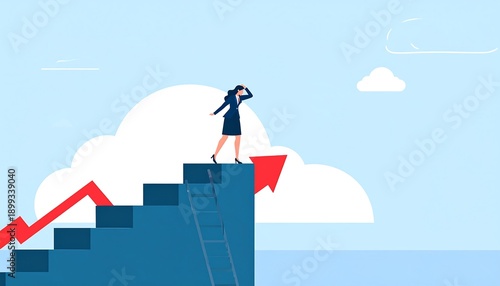 Cartoon illustration of a businesswoman looking towards the future