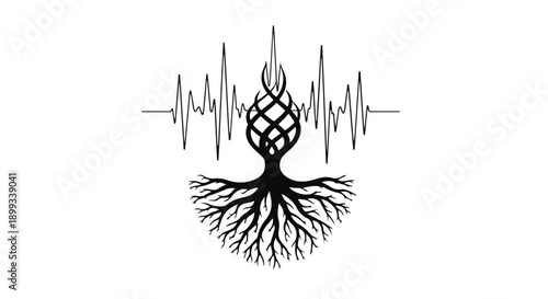 Symbol of life and vitality with a heartbeat and a stylized tree