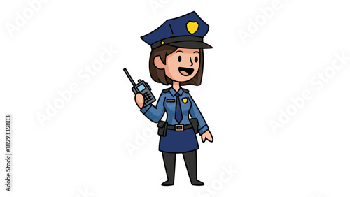 Cartoon Police Officer Holding Walkie Talkie