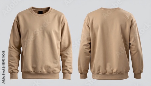 Minimalist Beige Crewneck Sweatshirt Mockup Front and Back View.