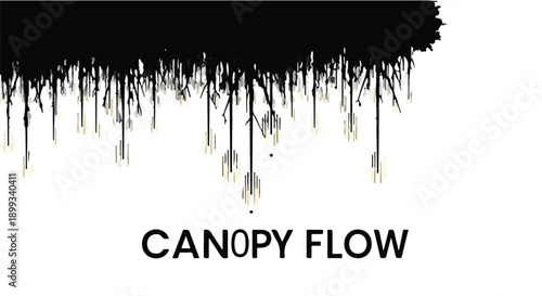 Abstract monochrome forest canopy with hanging illuminated elements