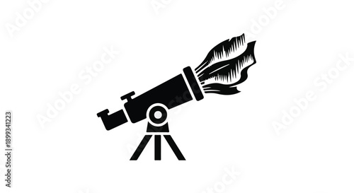 Telescope pointing towards a bright, fiery comet or nebula, symbolizing discovery and exploration