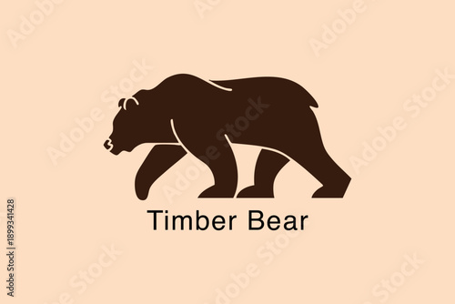 Bear Silhouette Logo Vector, Wild Animal Emblem for Outdoor Brand, Timber Bear Logo Mark, Brown Bear Silhouette