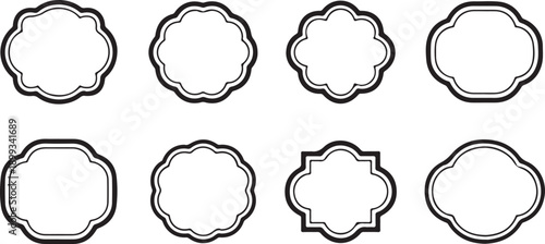 Ramadan Arabic shape. Islamic frame with ornament. Turkish ribbon element for text. Oriental banner and tag template. Vector