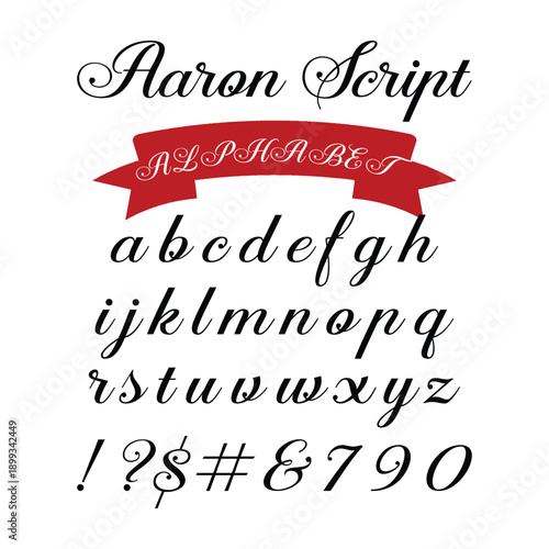 Aaron Script Alphabet Vector - Elegant Cursive Calligraphy Font Set with Numbers