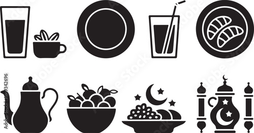 Ramadan Kareem Vector Illustration of Iftar Meal Icons