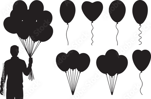 Set of different balloons isolated on transparent background